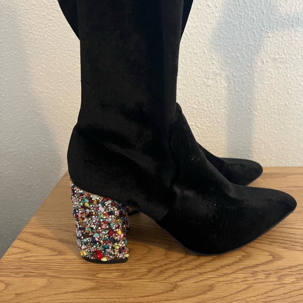 Betsey Johnson Black Heeled Boots with Sparkling Heel